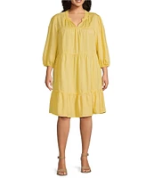 Nurture Plus Size 3/4 Sleeve Tiered Ruffle Short Dress