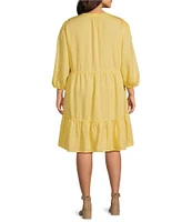 Nurture Plus Size 3/4 Sleeve Tiered Ruffle Short Dress