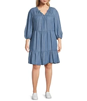Nurture Plus Size 3/4 Sleeve V-Neck Ruffle Tiered A-Line Dress