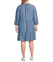 Nurture Plus Size 3/4 Sleeve V-Neck Ruffle Tiered A-Line Dress