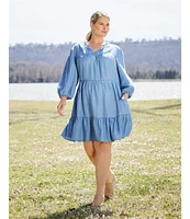 Nurture Plus Size 3/4 Sleeve V-Neck Ruffle Tiered A-Line Dress