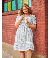 Nurture Plus Size Elbow Sleeve V-Neck Short Dress