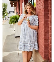Nurture Plus Size Elbow Sleeve V-Neck Short Dress