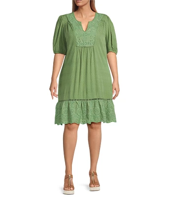 Nurture Plus Size Elbow Sleeve V-Neck A-Line Dress