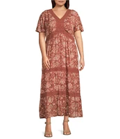 Nurture Plus Size Short Sleeve V-Neck Trim Maxi Dress