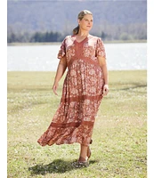 Nurture Plus Size Short Sleeve V-Neck Trim Maxi Dress