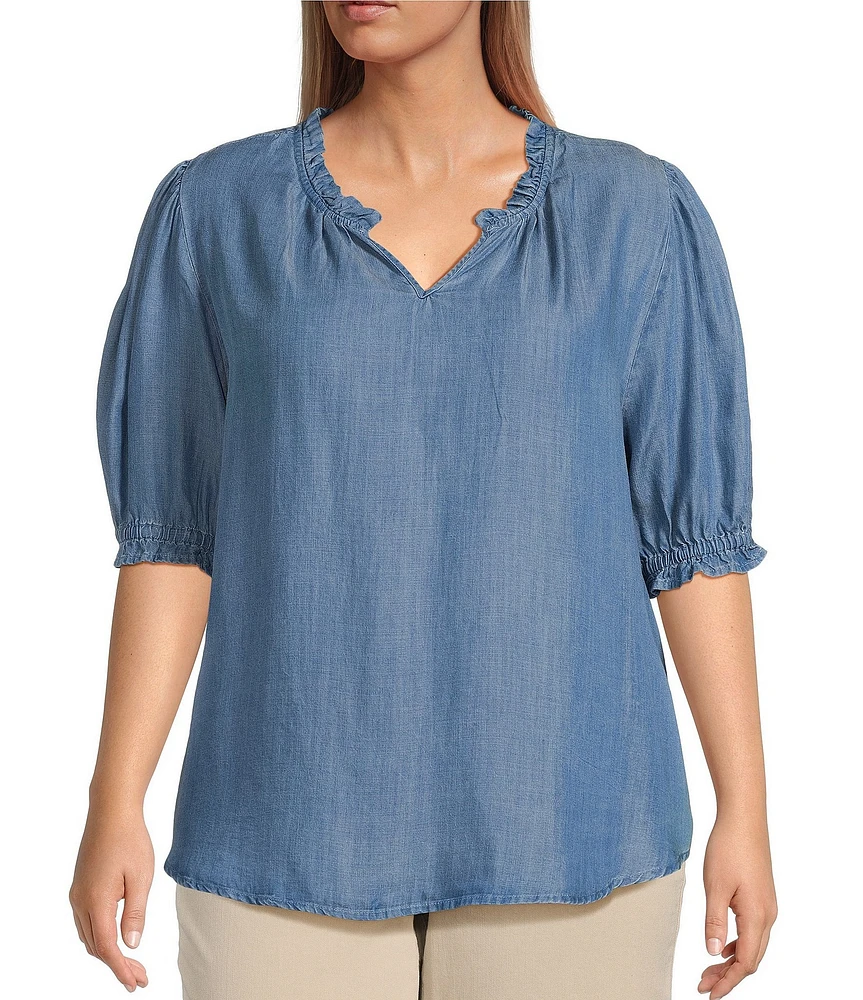 Nurture Plus Size Woven Short Sleeve V-Neck Top