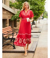 Nurture Short Flutter Sleeve V-Neck A-Line Maxi Dress