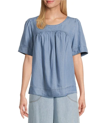 Nurture Short Sleeve Crew Neck Curved Yoke Top