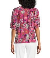 Nurture Smocked Yoke Short Sleeve V-Neck Button Down Top