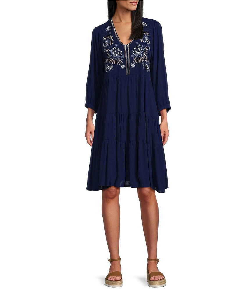 Nurture V-Neck 3/4 Sleeve Tier Dress