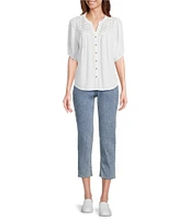 Nurture V-Neck Button Down Mixed Media Blouse