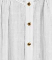 Nurture V-Neck Button Down Mixed Media Blouse
