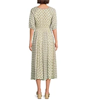 Nurture V-Neck Smocked Bodice Elbow Sleeve Midi Dress