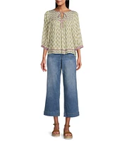 Nurture Woven Geo Mix Pattern Elbow Sleeve Top