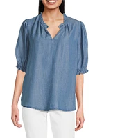Nurture Woven Short Sleeve Ruffle V-Neck Top