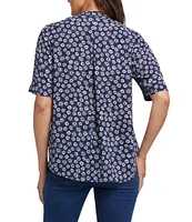 NYDJ Charming Printed V-Neck Short Sleeve Top