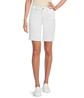 NYDJ Ella Crepe Valley Print Slim Fit Mid Rise Slit Hem Stretch Denim Shorts