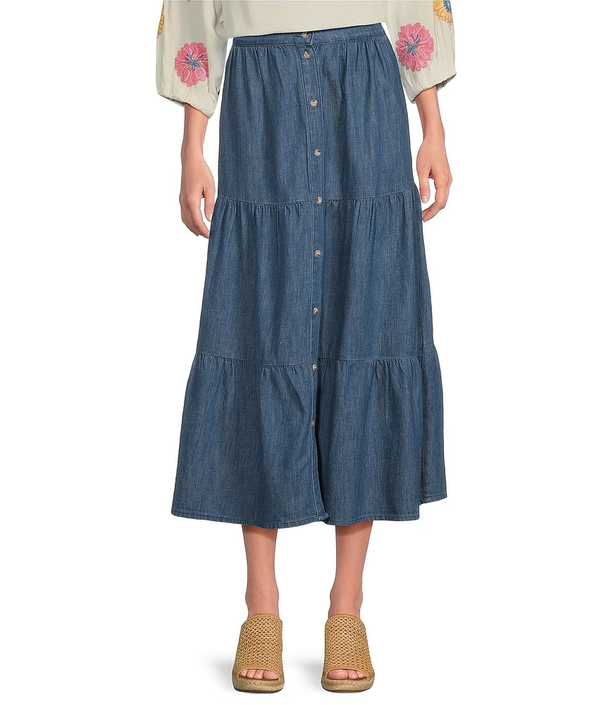 NYDJ Everly Stretch Denim Tiered Maxi Skirt