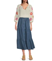 NYDJ Everly Stretch Denim Tiered Maxi Skirt