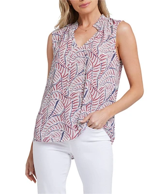 NYDJ Gemma Printed Knit Split Neck Sleeveless Blouse
