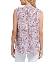 NYDJ Gemma Printed Knit Split Neck Sleeveless Blouse