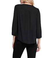 NYDJ Knit Round Neck 3/4 Sleeve Flounce Blouse