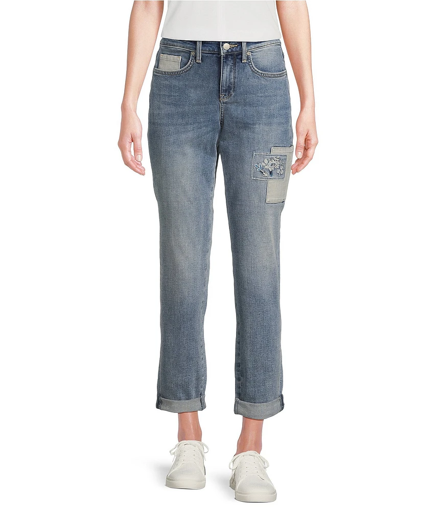 NYDJ Margot Lift Tuck® Embroidered Patch Cropped Girlfriend Jean