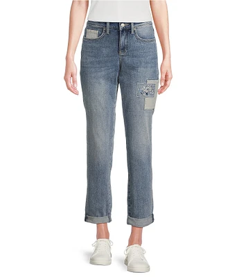 NYDJ Margot Lift Tuck® Embroidered Patch Cropped Girlfriend Jean