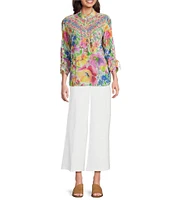 NYDJ Mona Striped High Rise Wide Leg Ankle Trouser Jeans
