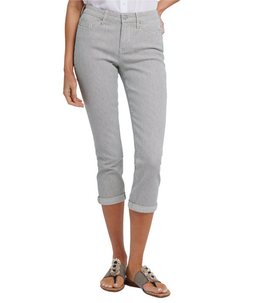 NYDJ Petite Size Chloe Lift Tuck® Technology Luarca Stripe Slim Leg Cuff Capri Jeans