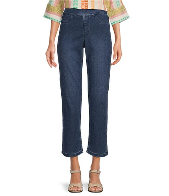 NYDJ Petite Size Dakota Mid Rise Straight Leg Crop Pull-On Jeans