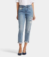 NYDJ Petite Size Margot Embroidered Patch Cropped Girlfriend Jean