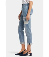 NYDJ Petite Size Margot Embroidered Patch Cropped Girlfriend Jean