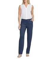 NYDJ Petite Size Solid Marilyn Stretch Linen Blend Straight Leg Pants