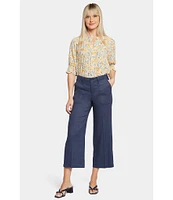 NYDJ Petite Size Stretch Linen Blend High Rise Wide Leg Cargo Capri Pants