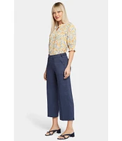 NYDJ Petite Size Stretch Linen Blend High Rise Wide Leg Cargo Capri Pants