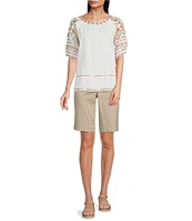 NYDJ Petite Size Stretch Twill Flat Front High Rise Shorts