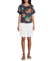 NYDJ Petite Size Stretch Twill Flat Front High Rise Shorts