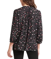 NYDJ Pintuck Woven Billowy Split Round Neckline Pleated Blouse