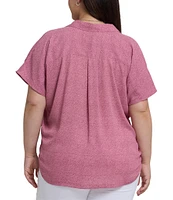 NYDJ Plus Size Becky Point Collar Neck Short Sleeve Shirttail Hem Blouse