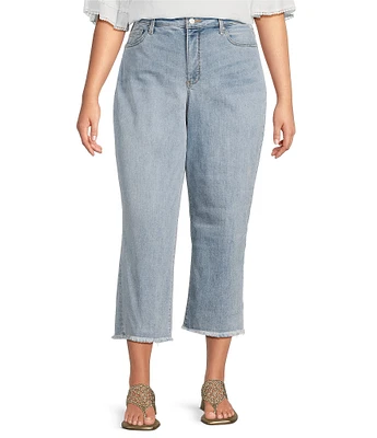 NYDJ Plus Size Coco Stretch Denim Wide Leg Frayed Hem Cropped Jeans