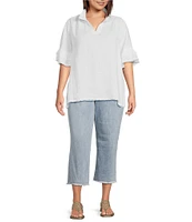 NYDJ Plus Size Coco Stretch Denim Wide Leg Frayed Hem Cropped Jeans