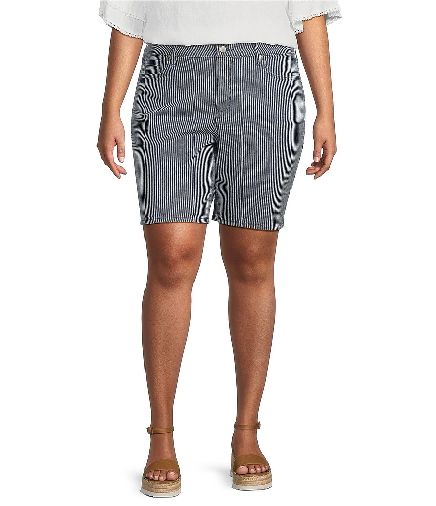 NYDJ Plus Size Ella Malaga Stripe Side Slit Hem Shorts