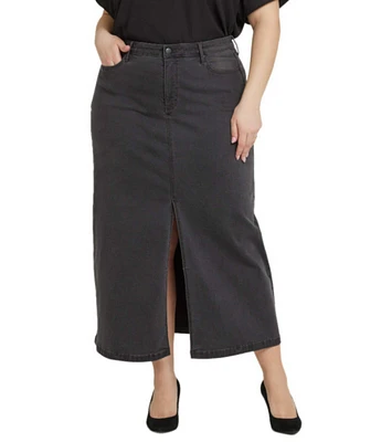 NYDJ Plus Size High-Rise Lift Tuck® Stretch Denim Center Slit Skirt