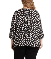 NYDJ Plus Size Matilde Dot Split V-Neck 3/4 Sleeve Pintuck Pleated Back Button Front Blouse