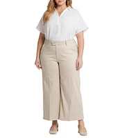 NYDJ Plus Size Mona Solid High Rise Button Tab Waist Wide Leg Ankle Trouser Jeans