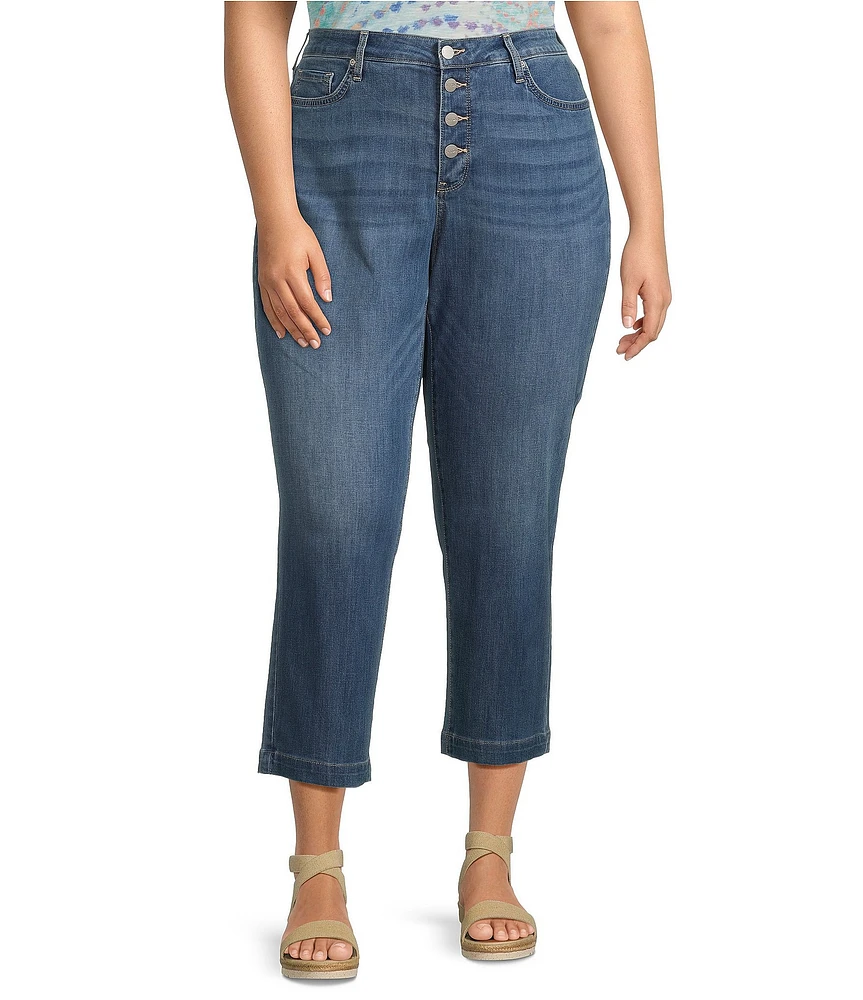 NYDJ Plus Size Relaxed Piper Button Front Crop Jeans