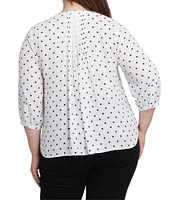 NYDJ Plus Size Stellar Dot Split V-Neck 3/4 Sleeve Pintuck Pleated Back Button Front Blouse