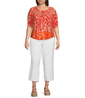 NYDJ Plus Size Stretch Linen Blend High Rise Wide Leg Capri Pants